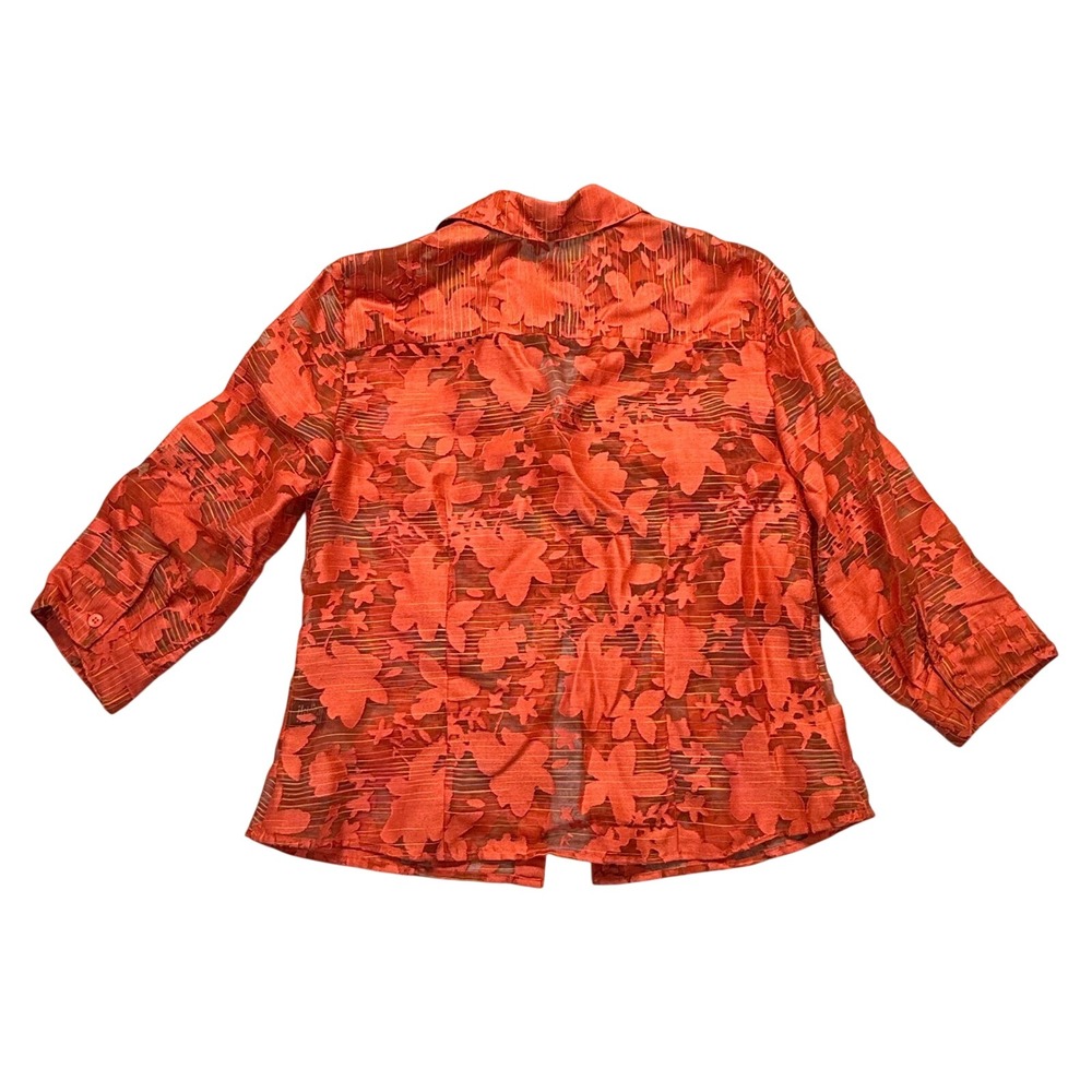 Norton McNaughton Blouse Women 12 Orange Floral Sheer 3/4 Sleeve Spring Top - Picture 2 of 6